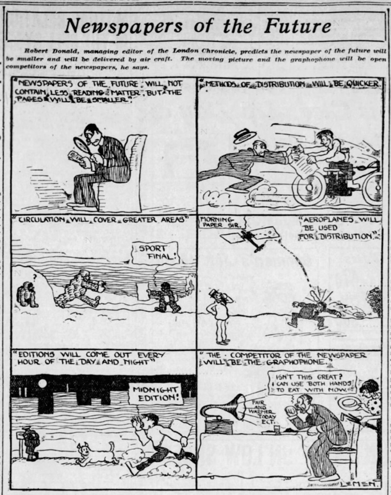 Illustration for article titled Comic From 1913 Predicted Innovations for Newspapers of the Future